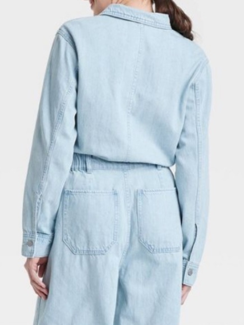 NWT Universal Thread Utility Denim Jumpsuit Light Wash Wide Leg Flight Suit - Picture 2 of 5